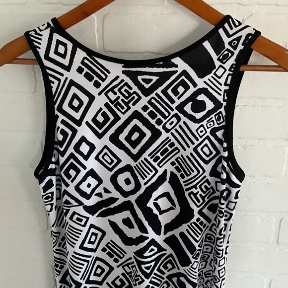 Vintage Y2K Maxi dress Slinky Soleil White black Native fun print sleeveless M - Picture 3 of 8